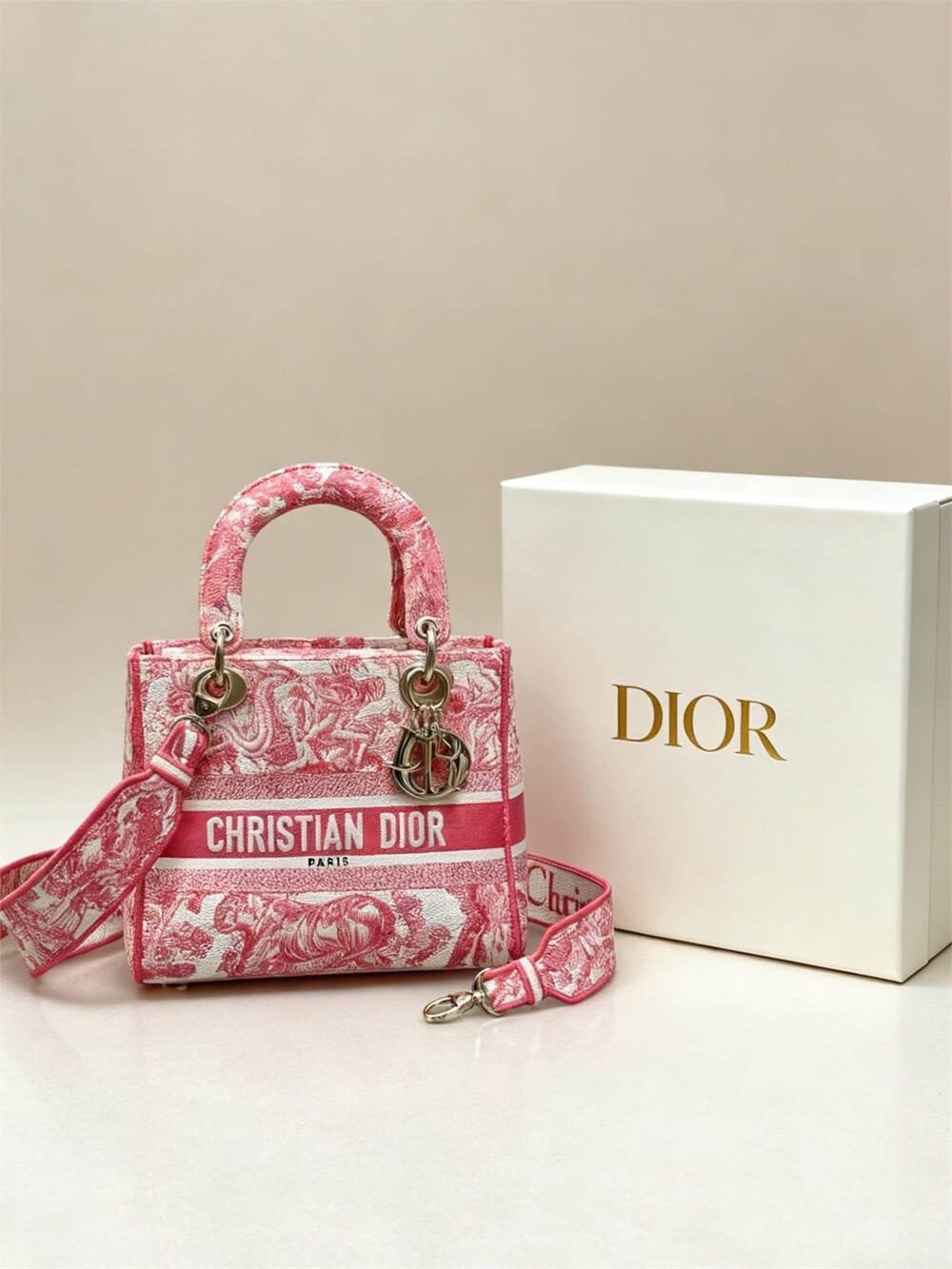 Medium Lady Dior Bag Pink Toile